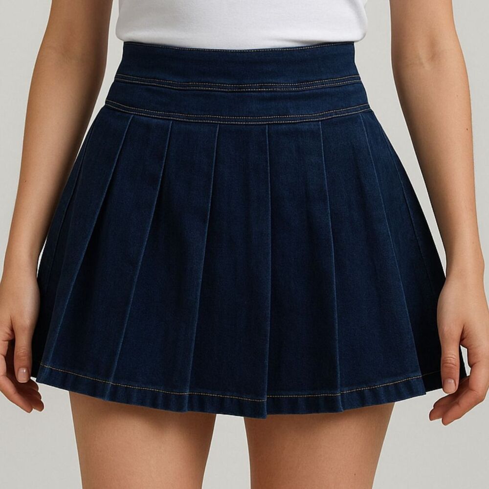 Labijou Blue Denim Pleated Mini Skirt Size Medium